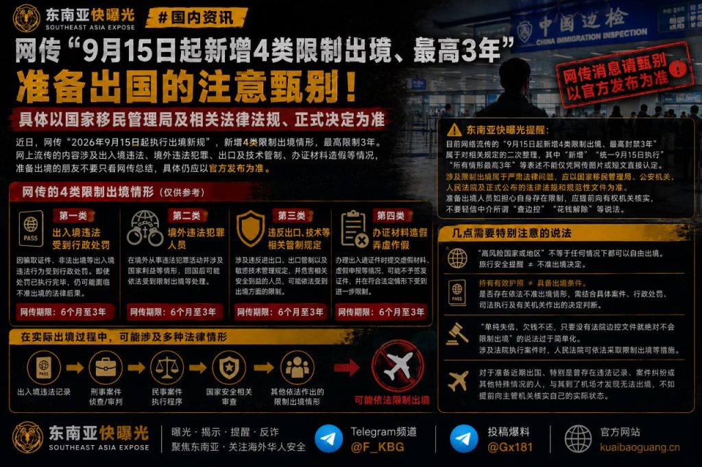 中国｜9月15日起新增4类限制出境新规，最高可禁3年
