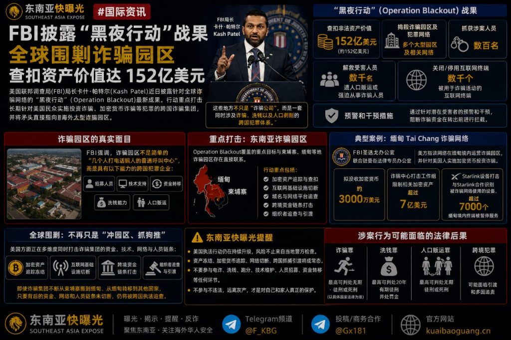 国际资讯｜FBI披露黑夜行动战果，全球围剿诈骗园区查扣资产达152亿美元