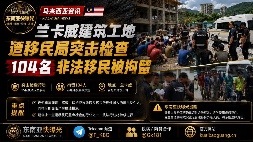 马来西亚资讯｜兰卡威建筑工地遭移民局突击检查，104名非法移民被拘留