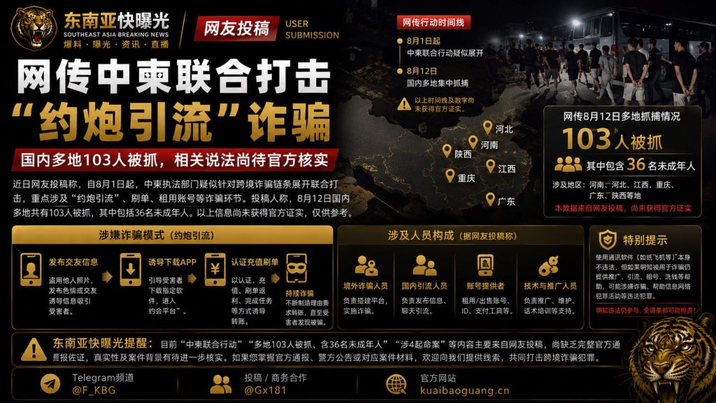 中国/柬埔寨｜联合打击约炮引流诈骗，六省抓获103人