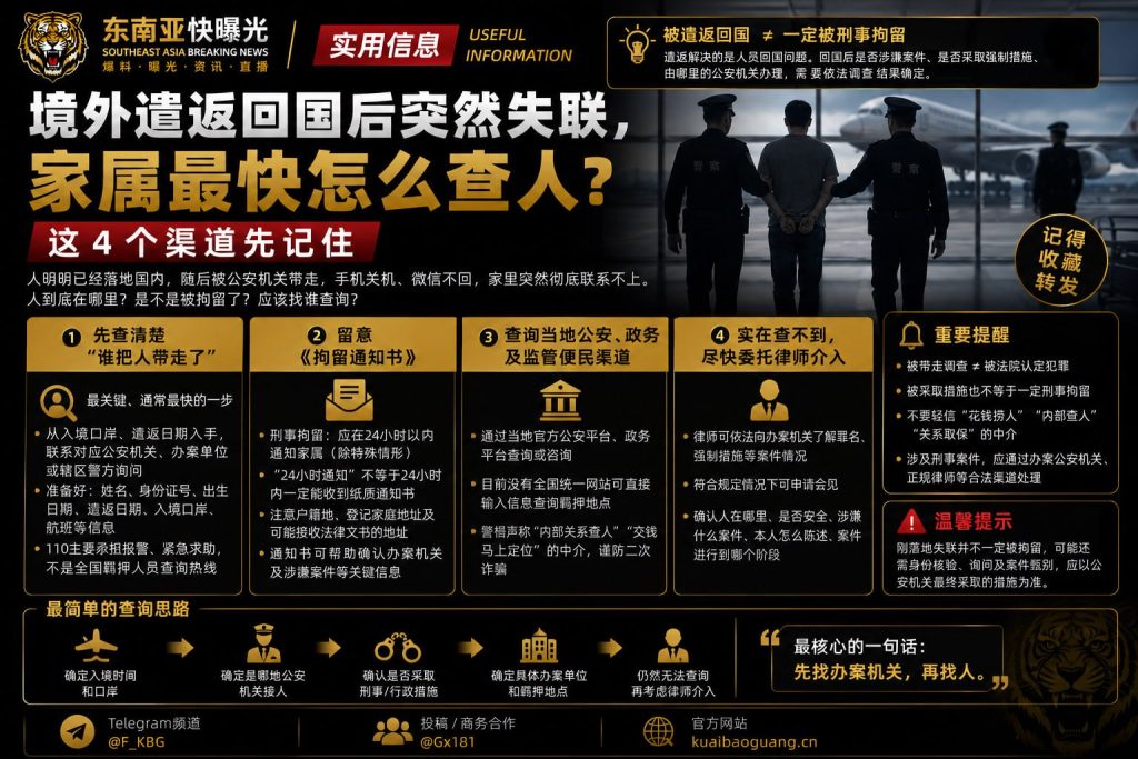 中国｜境外遣返回国后失联，家属查询四大渠道全程快速定位指南
