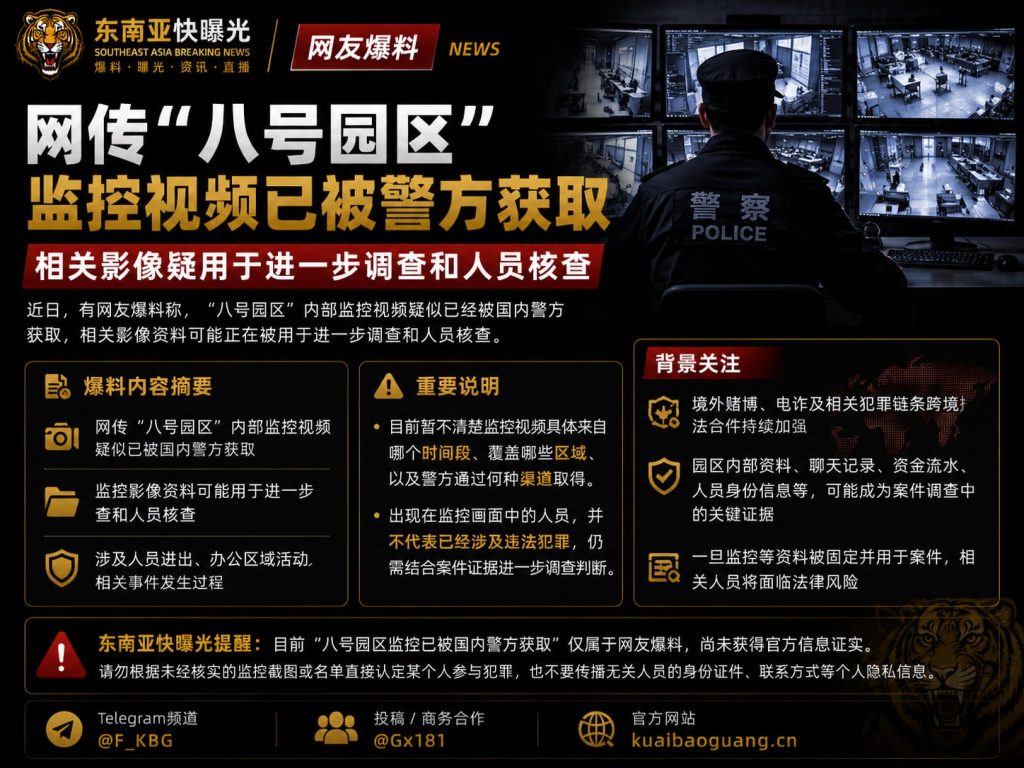 东南亚资讯｜网传八号园区监控视频被国内警方获取，案件细节有待核实