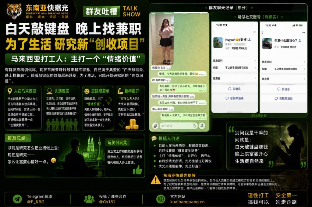 马来西亚｜华人打工人夜间兼职向富婆索取生活费的真实吐槽