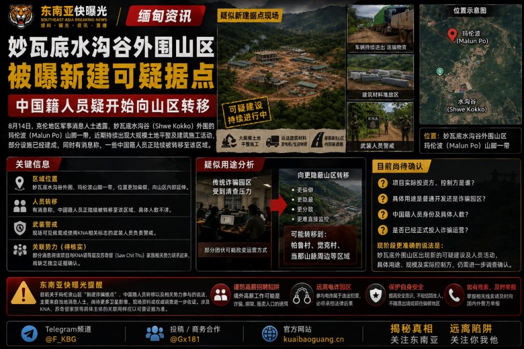 缅甸｜妙瓦底外围山区新建可疑据点，中国籍人员疑转移