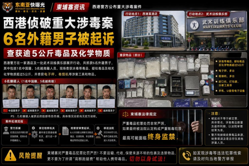 柬埔寨｜西港警方破获涉外毒品案，6名外籍男子被起诉