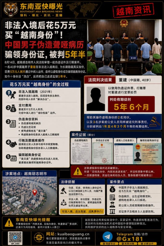 越南资讯｜非法入境花5万元买伪造身份证，男子被判5年半