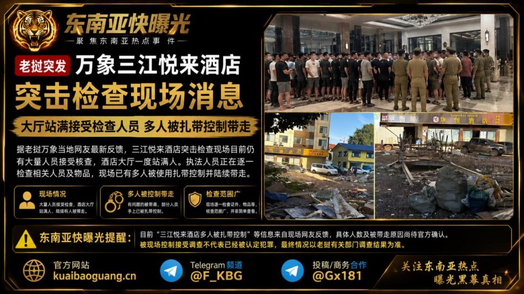 老挝资讯｜万象三江悦来酒店突击检查，大厅站满人员多人被带走