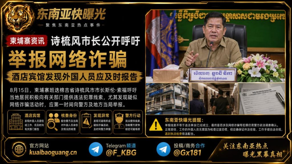 柬埔寨资讯｜诗梳风市长公开呼吁举报网络诈骗，酒店宾馆发现外国人员应及时报告