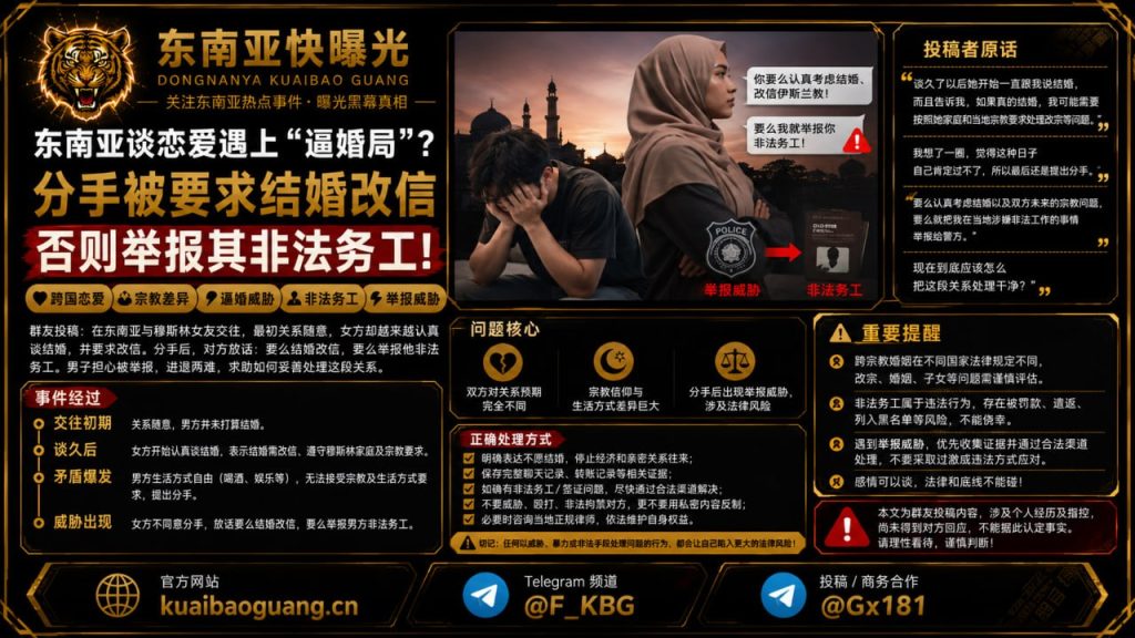 东南亚资讯｜男子与当地穆斯林女友分手遇逼婚局，遭威胁举报非法务工