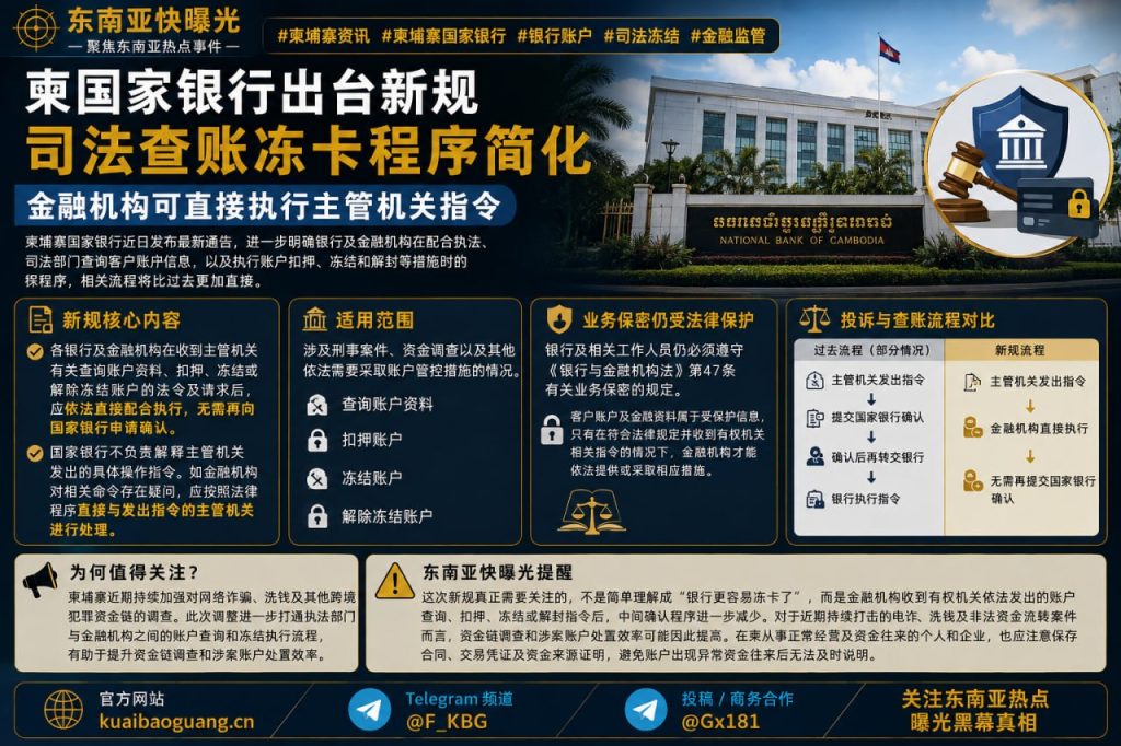 柬埔寨资讯｜柬埔寨国家银行出台新规，简化司法冻卡与账户查询程序