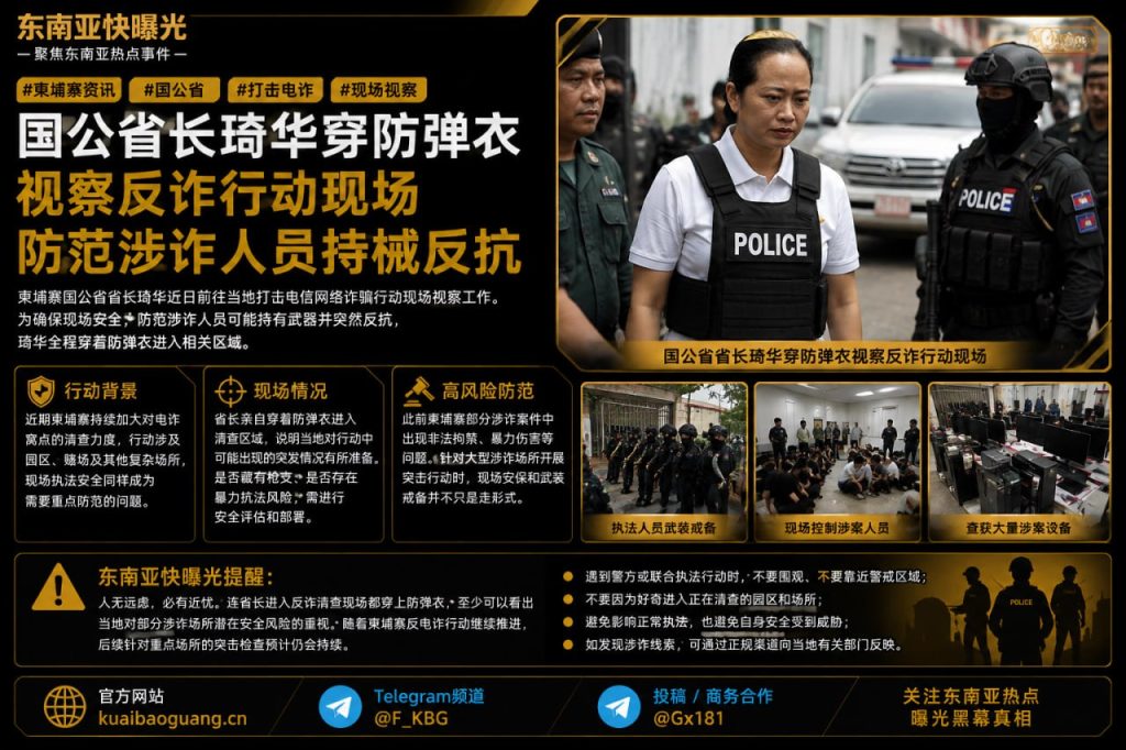 柬埔寨资讯｜国公省长琦华穿防弹衣视察反诈现场