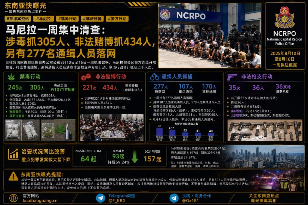 菲律宾资讯｜马尼拉一周清查抓获上千人涉毒涉赌等案件