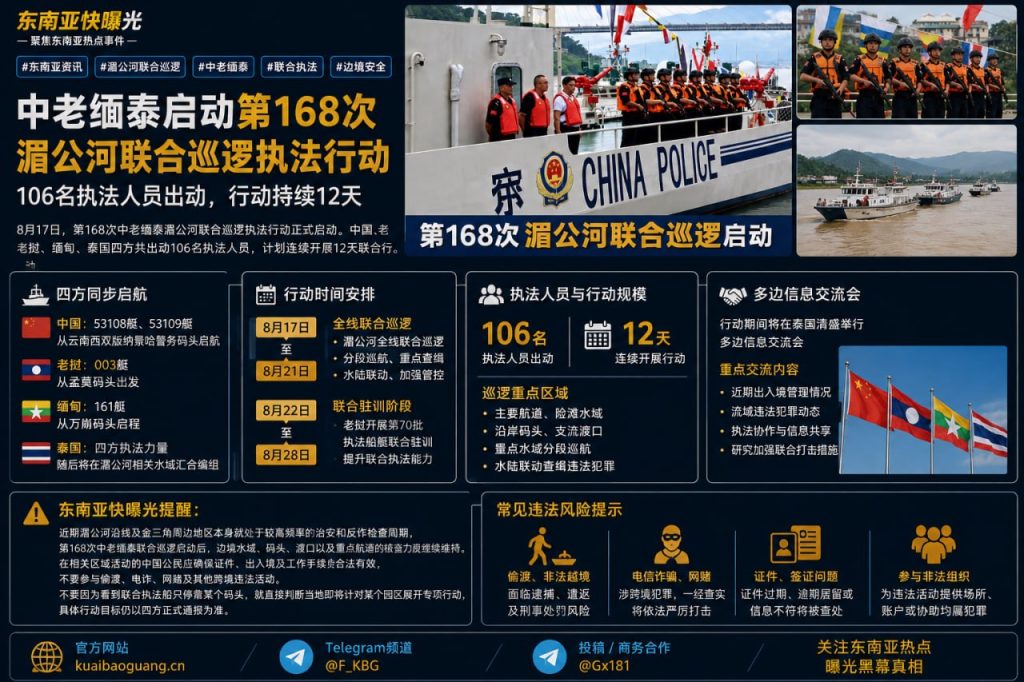 湄公河资讯｜中老缅泰启动第168次湄公河联合巡逻，106名执法人员出动