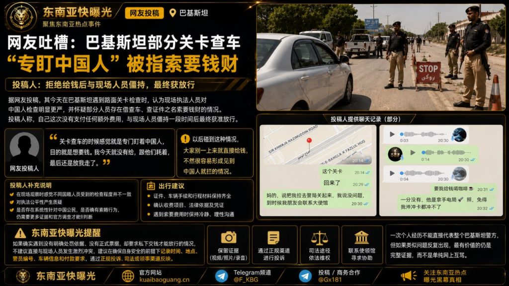 巴基斯坦资讯｜中国公民称在巴遭遇查车索贿，坚持未给钱后获放行