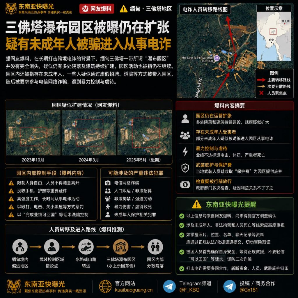 缅甸资讯｜三佛塔瀑布园区被曝持续扩张，疑涉电诈与未成年人受困