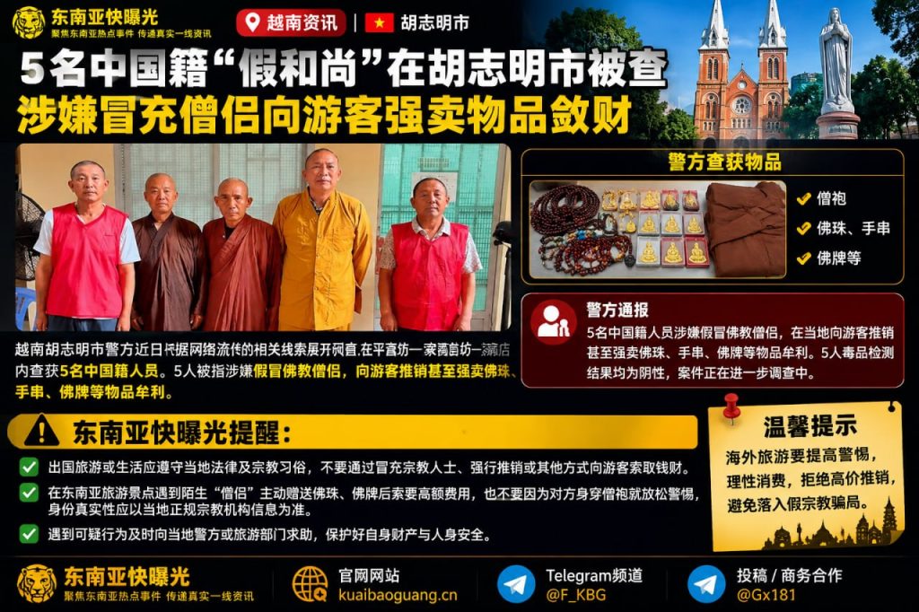 越南资讯｜胡志明市警方查获5名中国籍假和尚，涉嫌强卖佛珠敛财