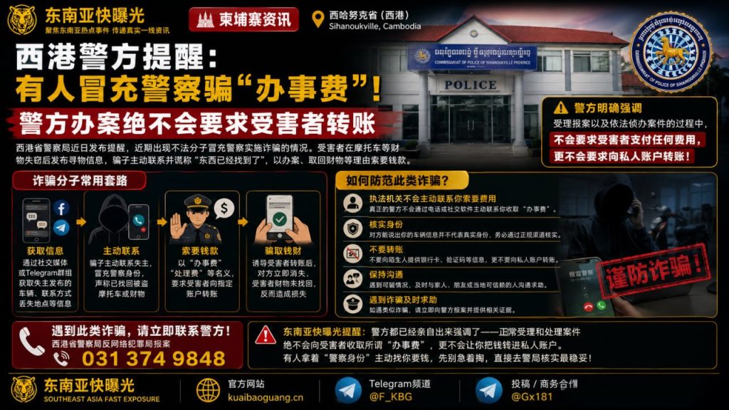 柬埔寨资讯｜西港警方发布防范提醒，严防不法分子冒充警察索要办事费