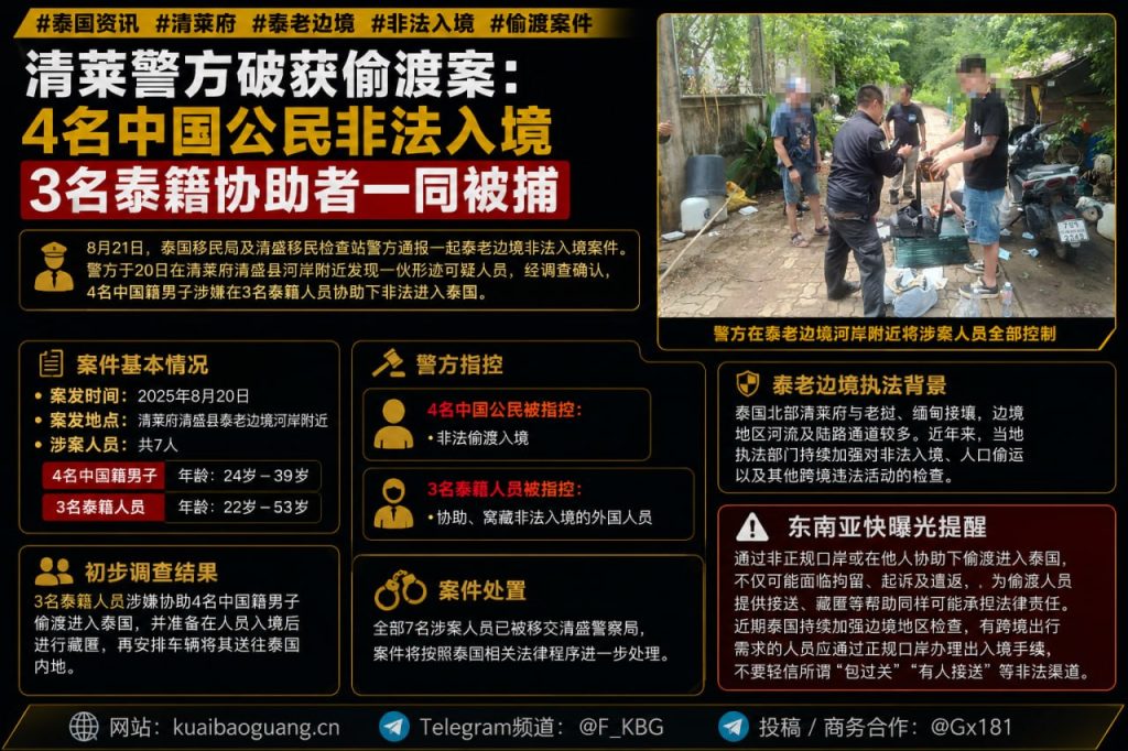 泰国资讯｜清莱警方破获偷渡案，4名中国公民与3名泰籍协助者被捕