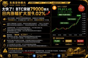 加密货币资讯｜比特币突破79000美元关口，日内涨幅扩大至9.02%