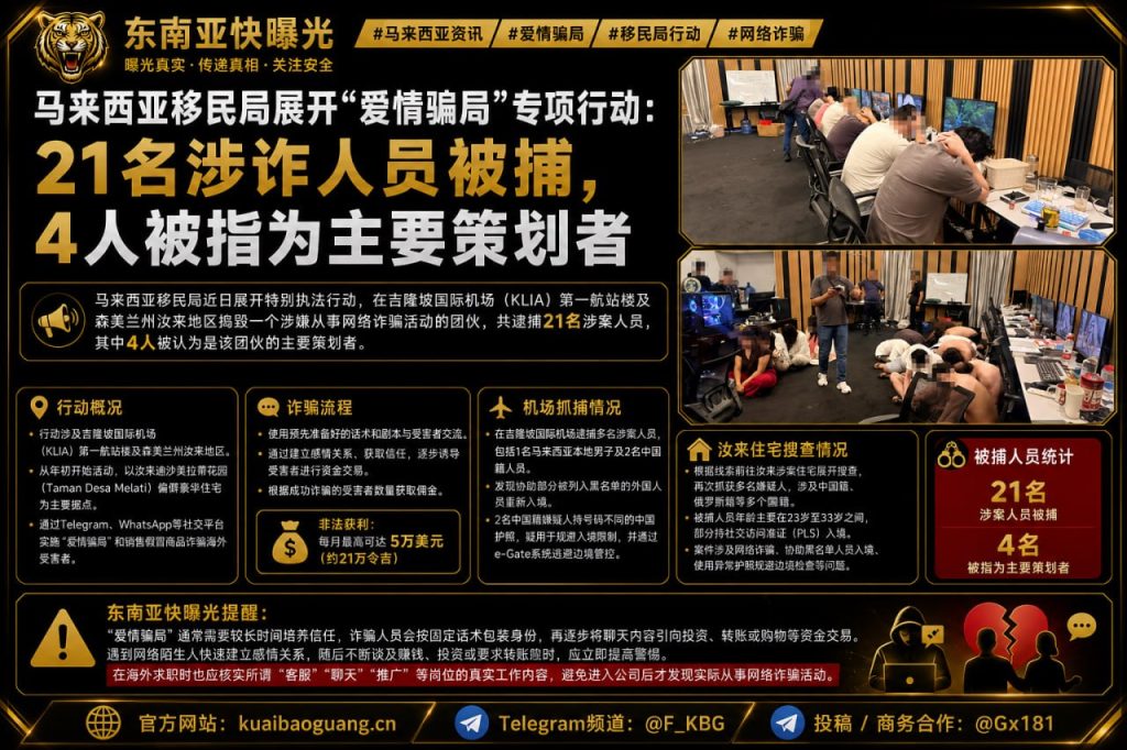 马来西亚｜移民局捣毁爱情骗局团伙，21人被捕