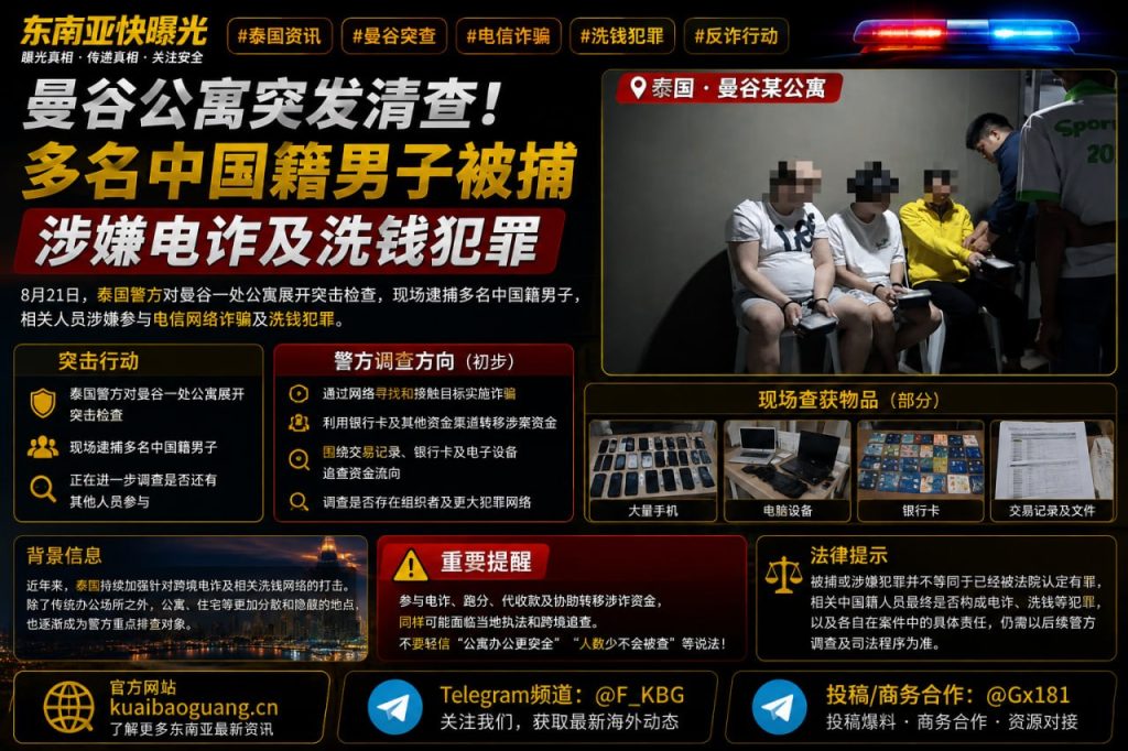 泰国资讯｜曼谷一处公寓遭警方突击检查，多名中国籍男子被捕