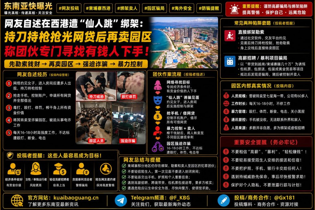 柬埔寨资讯｜西港网友自述遭遇仙人跳绑架，网贷被清空后转卖园区