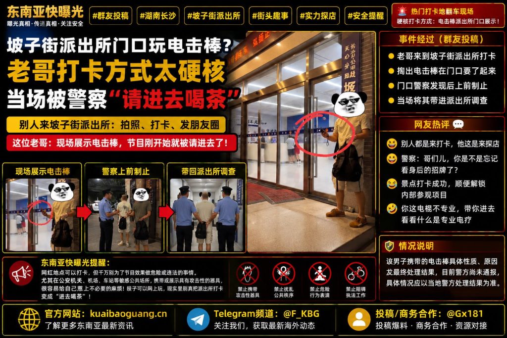 中国资讯｜长沙坡子街派出所门口玩电击棒，男子当场被民警带走调查