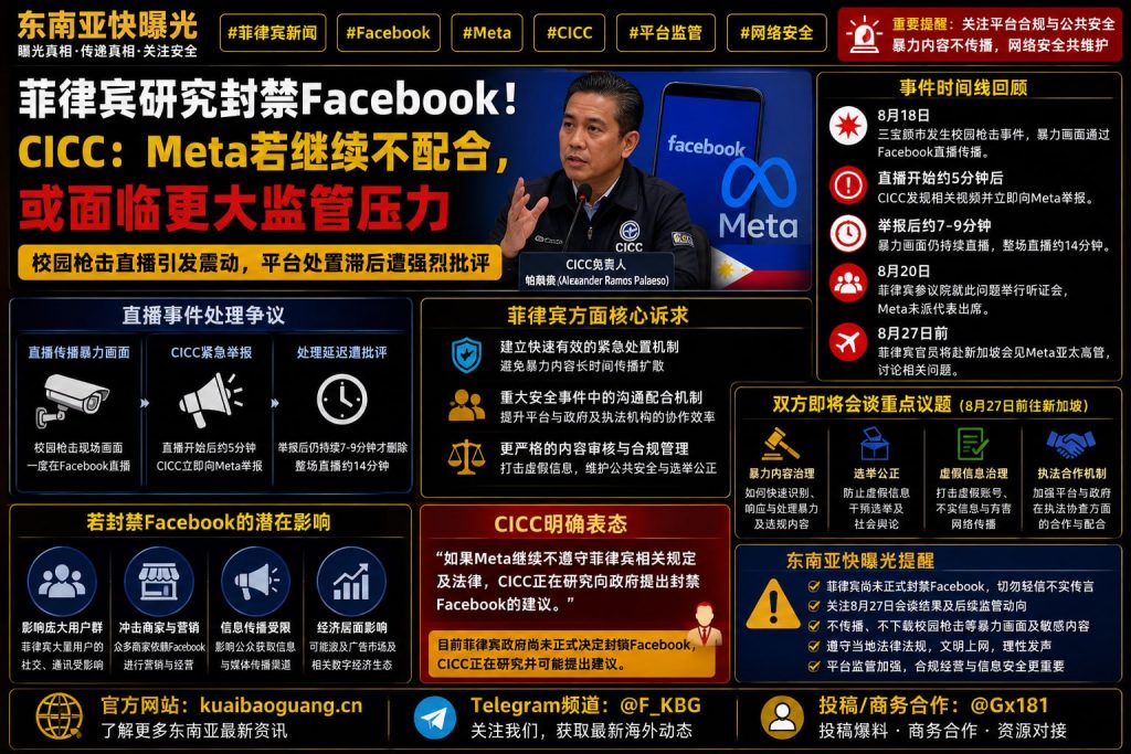 菲律宾资讯｜CICC考虑研究封禁Facebook，因Meta未能及时处置校园枪击直播