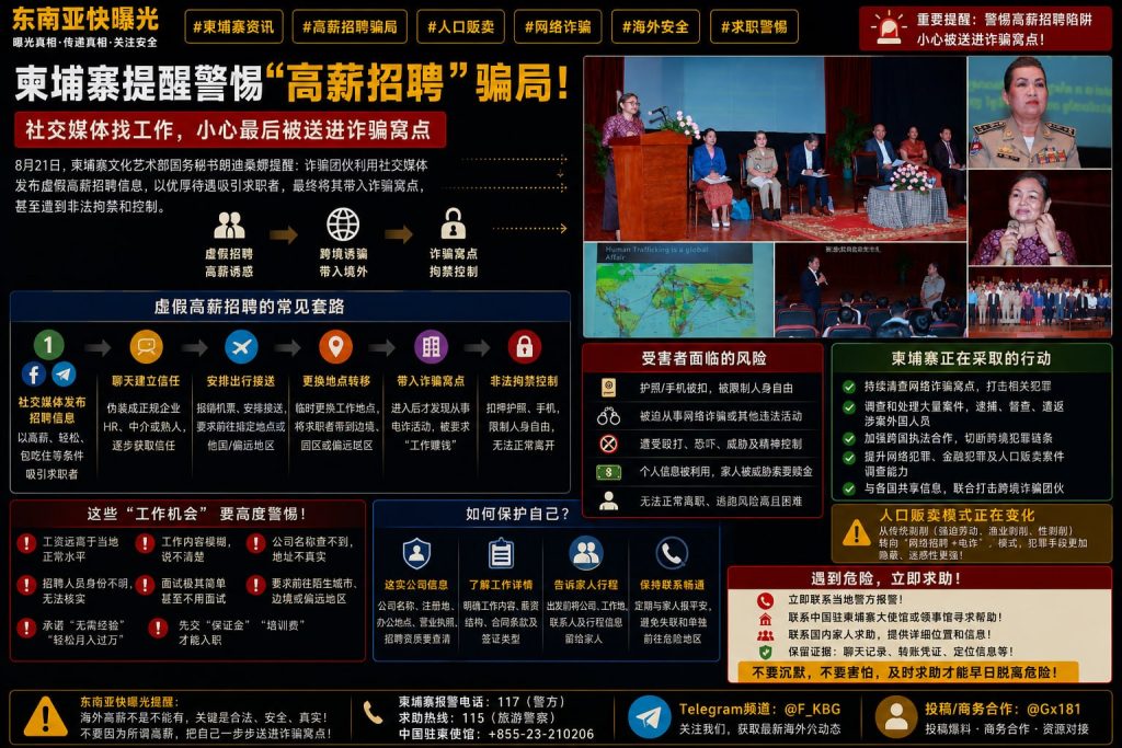 柬埔寨资讯｜柬埔寨文化艺术部提醒警惕高薪招聘骗局，切勿坠入网络诈骗窝点
