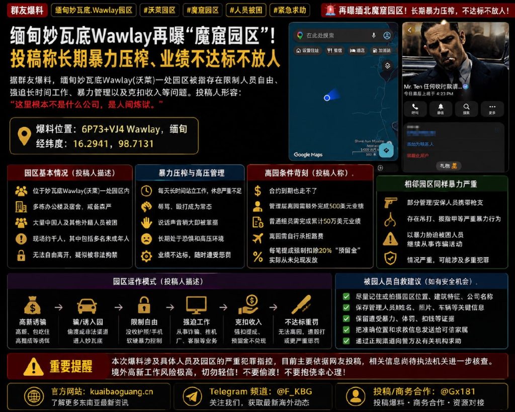 缅甸资讯｜妙瓦底沃莱园区再曝魔窟，涉嫌长时间强迫劳动与暴力管理