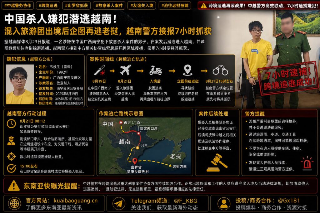 越南｜中国杀人嫌犯潜逃越南落网，中越警务协作7小时抓获