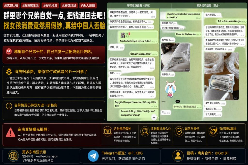 柬埔寨资讯｜群友吐槽中国男子涉嫌使用假钞消费，引发海外华人热议