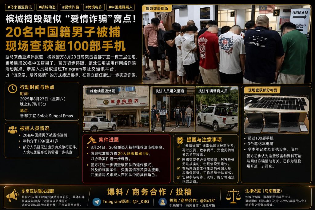 马来西亚资讯｜槟城警方突击峇都丁宜住宅，20名中国籍男子落网