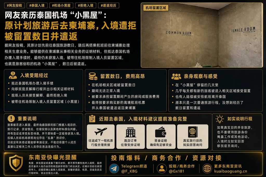 泰国资讯｜网友亲历泰国机场小黑屋被遣返，计划赴柬埔寨经商遭拒