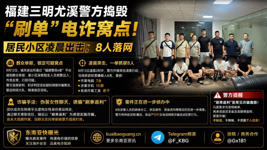 福建三明｜尤溪县警方捣毁小区电诈窝点，8名涉案人员落网