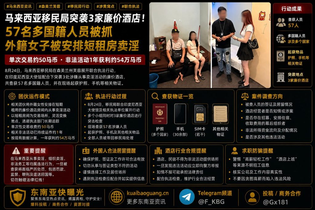 马来西亚资讯｜移民局突袭芙蓉廉价酒店，查获57名涉案多国籍人员