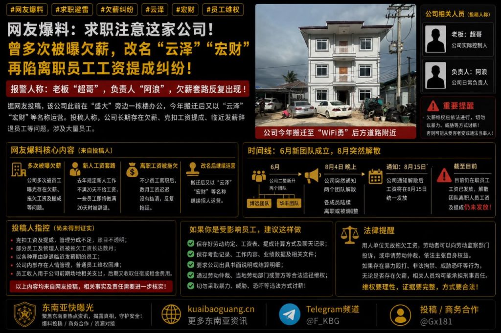 求职避雷｜云泽宏财公司被曝拖欠工资提成，求职者需警惕防范