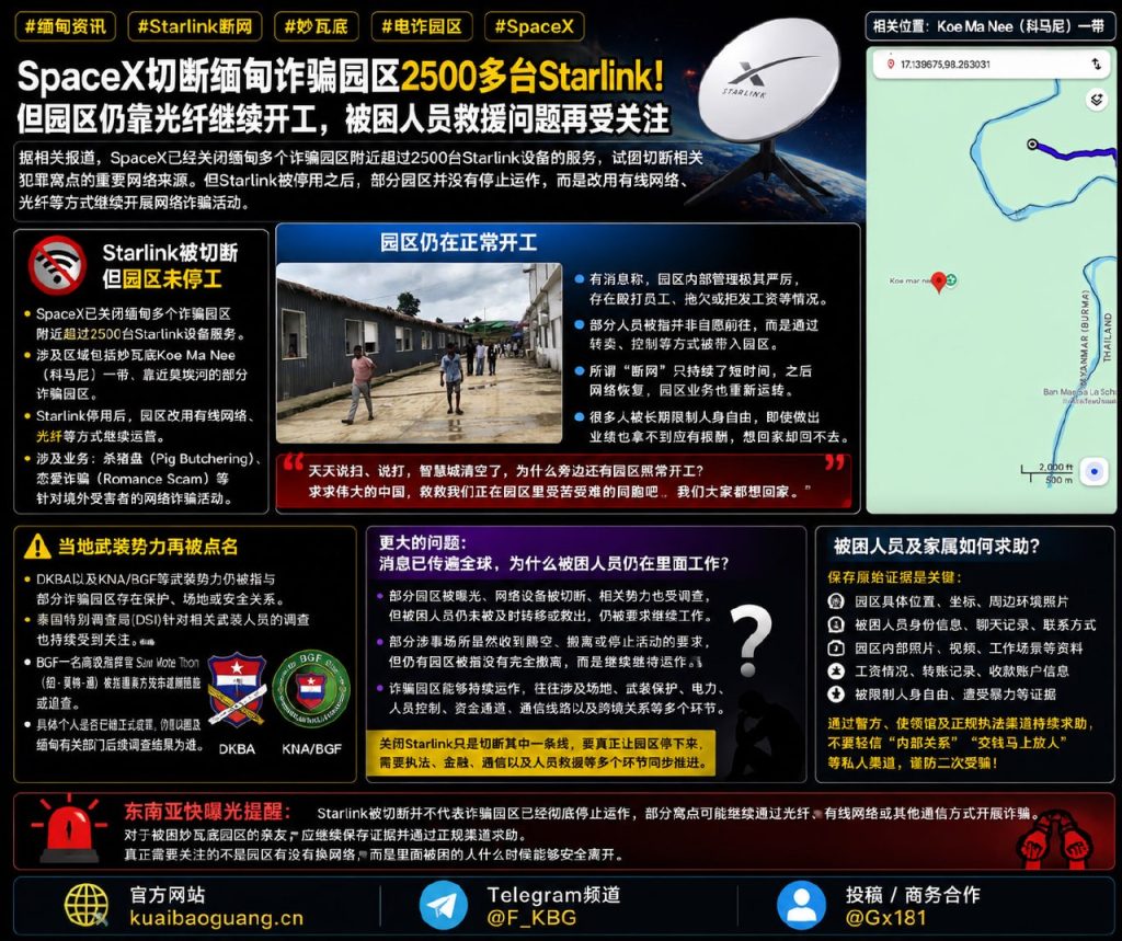 缅甸资讯｜SpaceX关闭妙瓦底2500台Starlink，电诈园区转用光纤续命