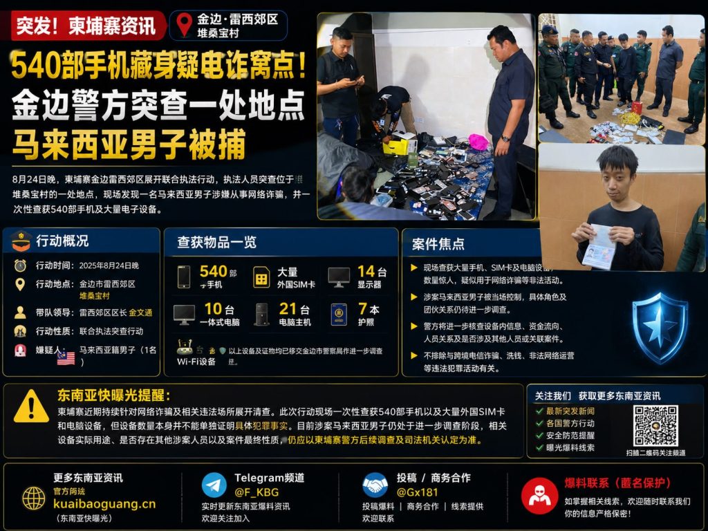 柬埔寨资讯｜金边警方突击检查一处公寓，现场查获大量手机