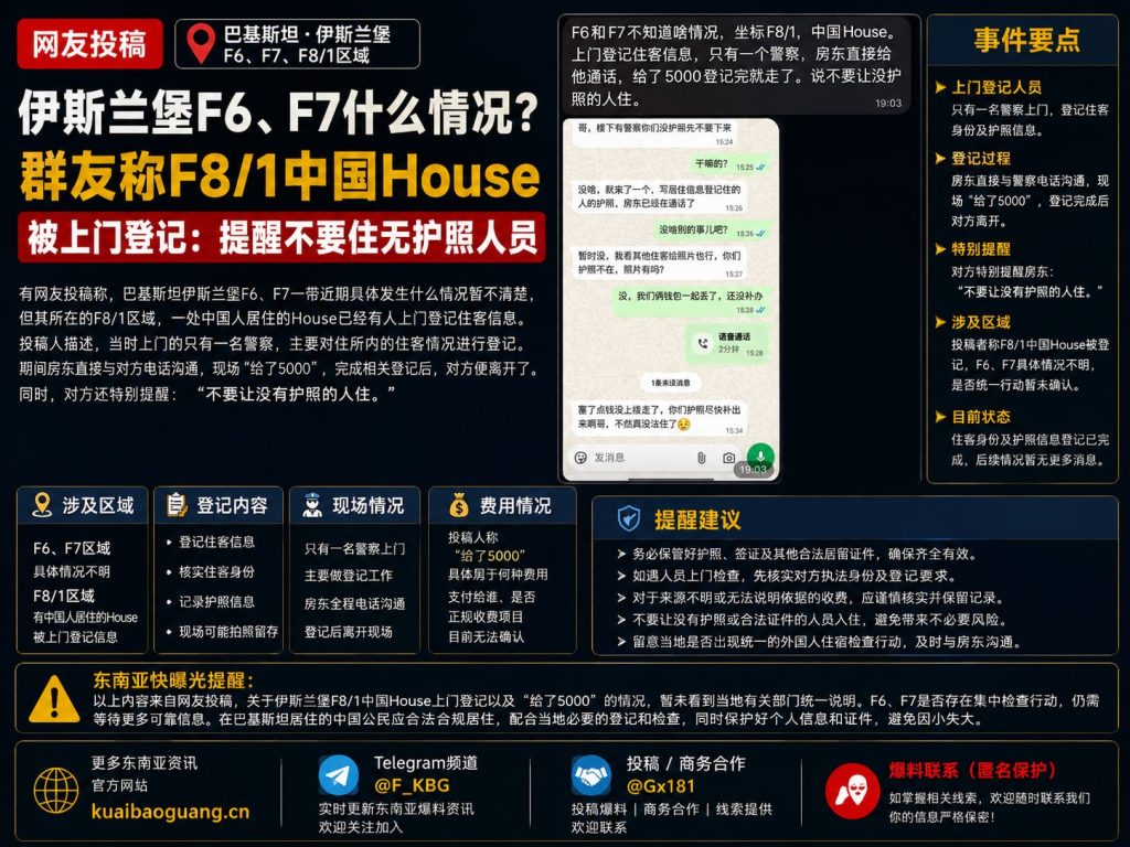 巴基斯坦｜伊斯兰堡中国House遭上门登记住客信息