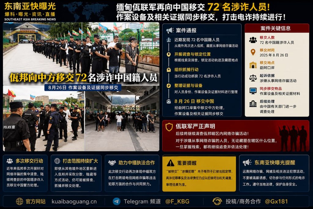 缅甸资讯｜佤联军向中国移交72名涉诈人员，作案设备同步移交