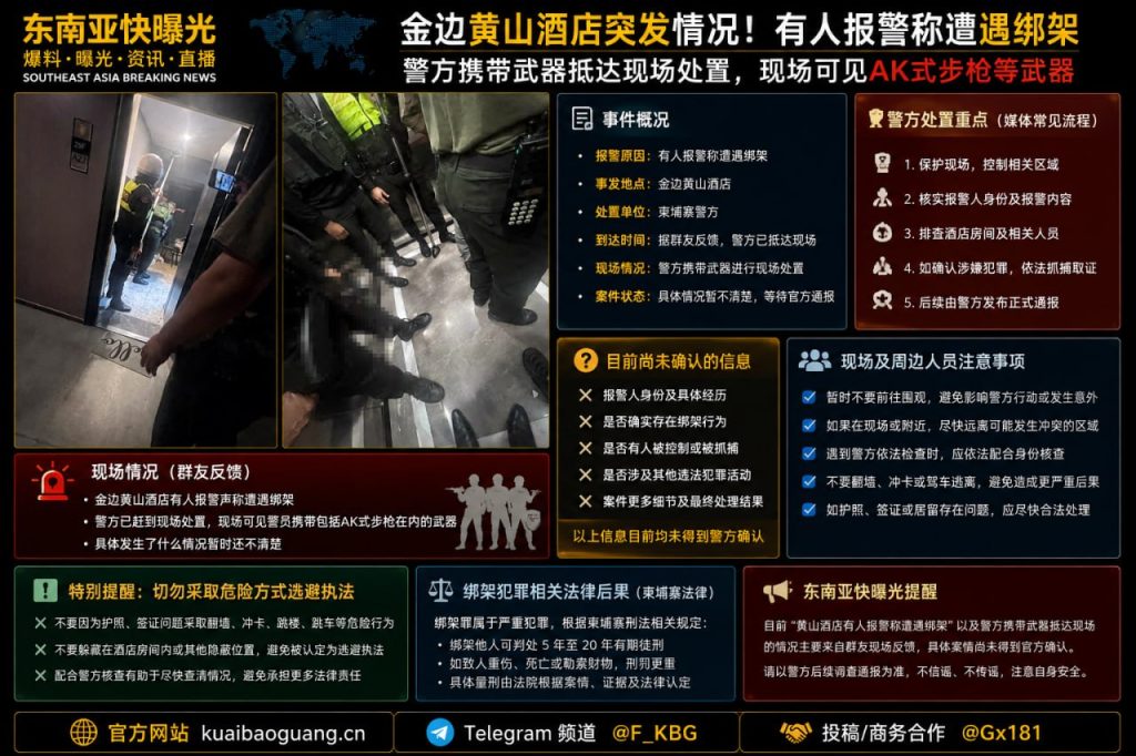 柬埔寨资讯｜金边黄山酒店突发疑似绑架报警，警方携带武器赶赴现场