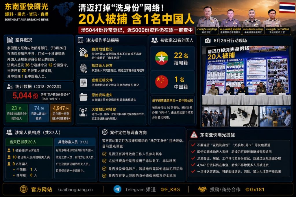 泰国资讯｜清迈打掉洗身份网络，5044份异常登记被查20人落网