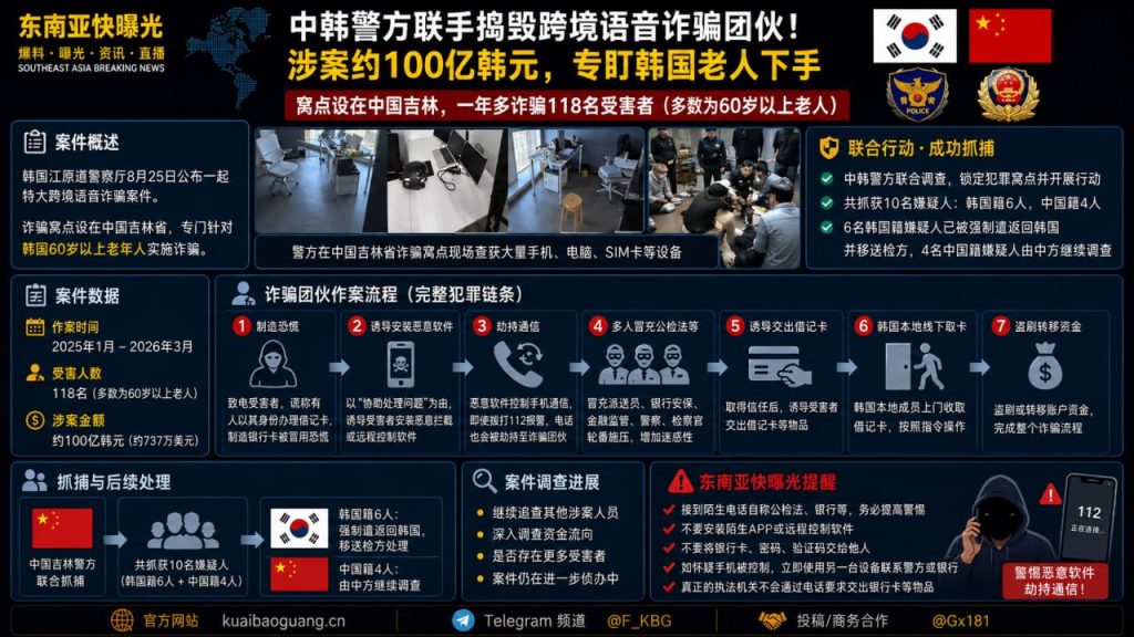 韩国资讯｜中韩警方联合捣毁吉林语音诈骗窝点，涉案百亿韩元