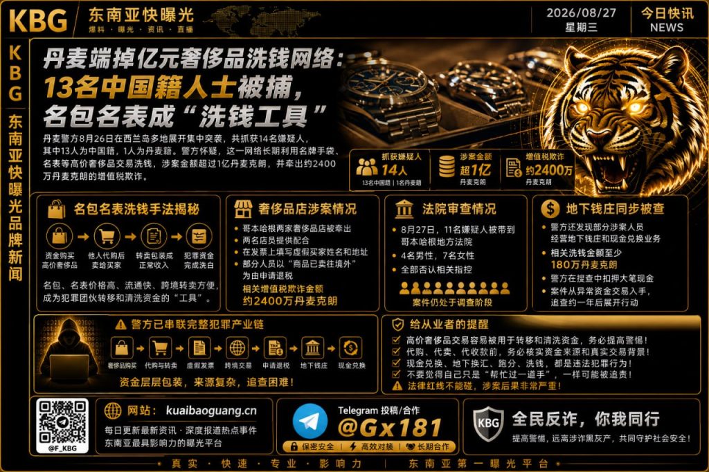 丹麦资讯｜丹麦警方突击抓获14人，破获超亿元奢侈品洗钱网络