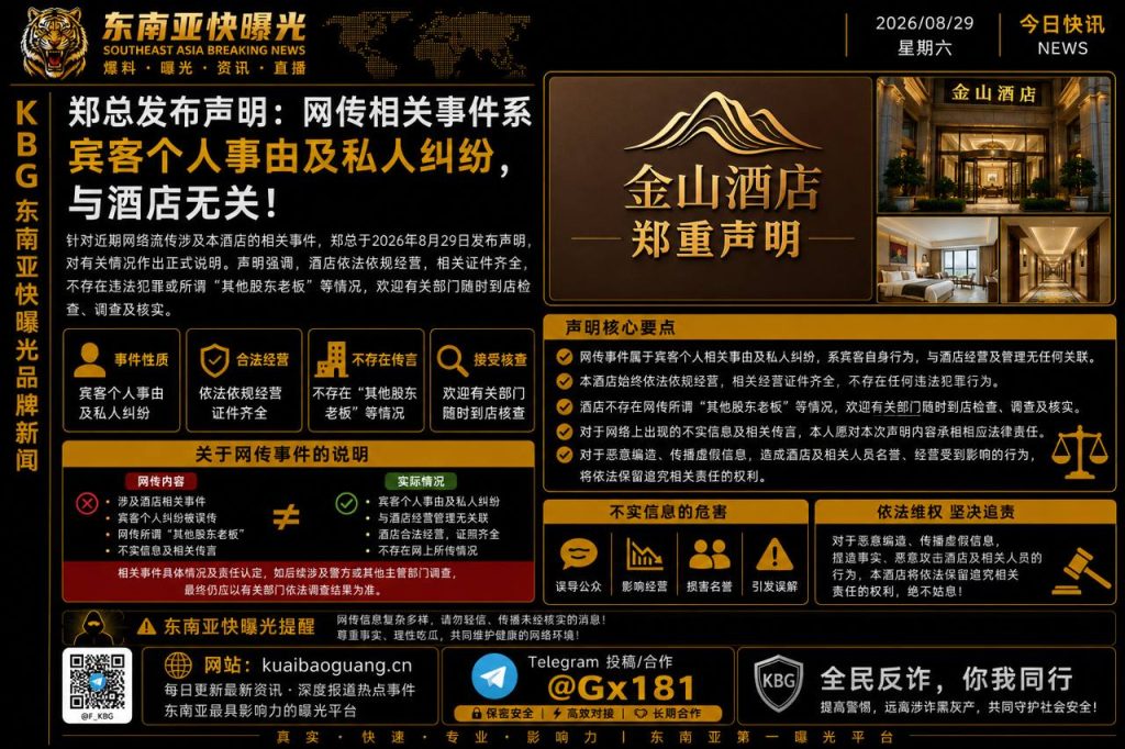 东南亚资讯｜郑总发布正式声明回应网络传言，强调事件系个人纠纷与酒店无关