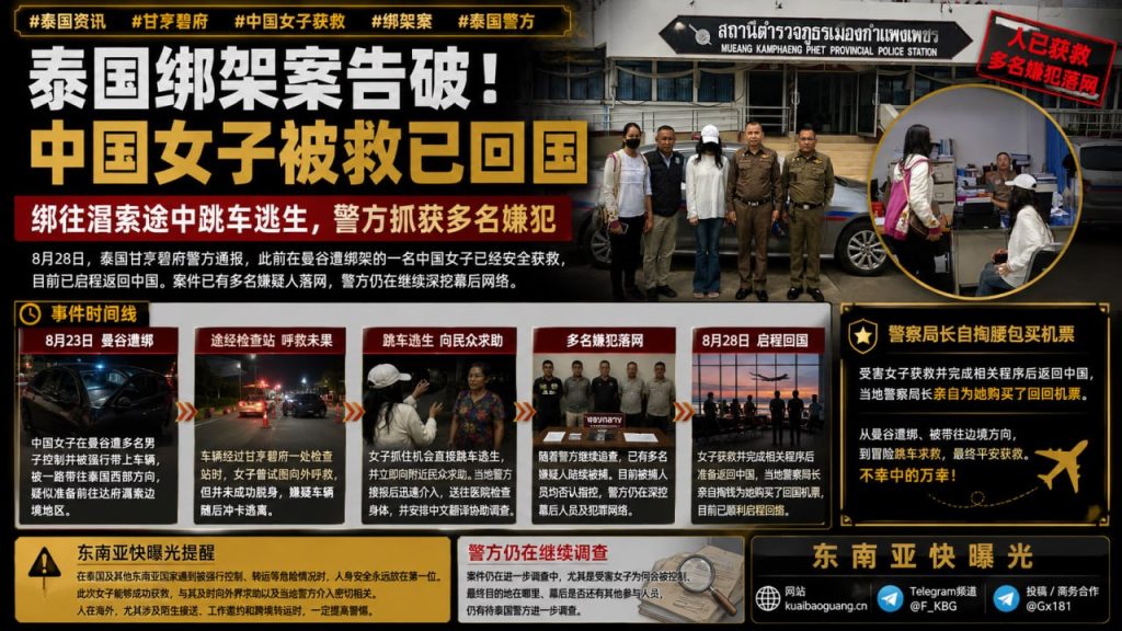 泰国资讯｜中国女子在泰遭绑架后跳车获救，嫌犯落网已启程回国