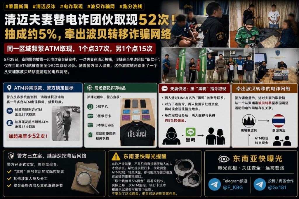 泰国资讯｜清迈夫妻涉嫌替电诈团伙取现52次，顺藤摸瓜牵出跨境犯罪网络
