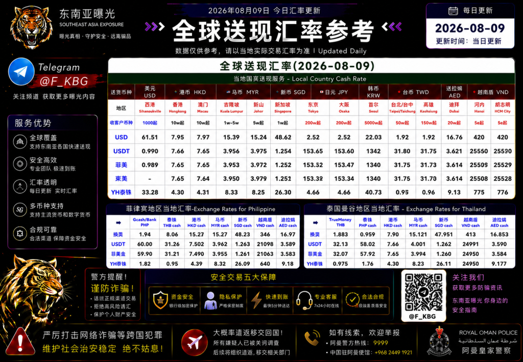 2026年8月9日东南亚汇率参考（人民币/USDT）