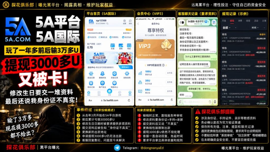 5A平台｜多名用户反映提现被拒，修改资料遭卡壳